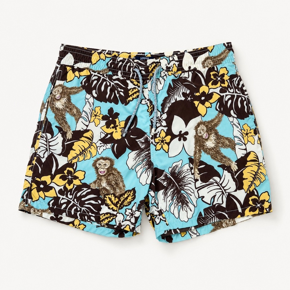 Vilebrequin Tropical Monkey Print Swim Trunks Large Resort Shorts Casual Beachy